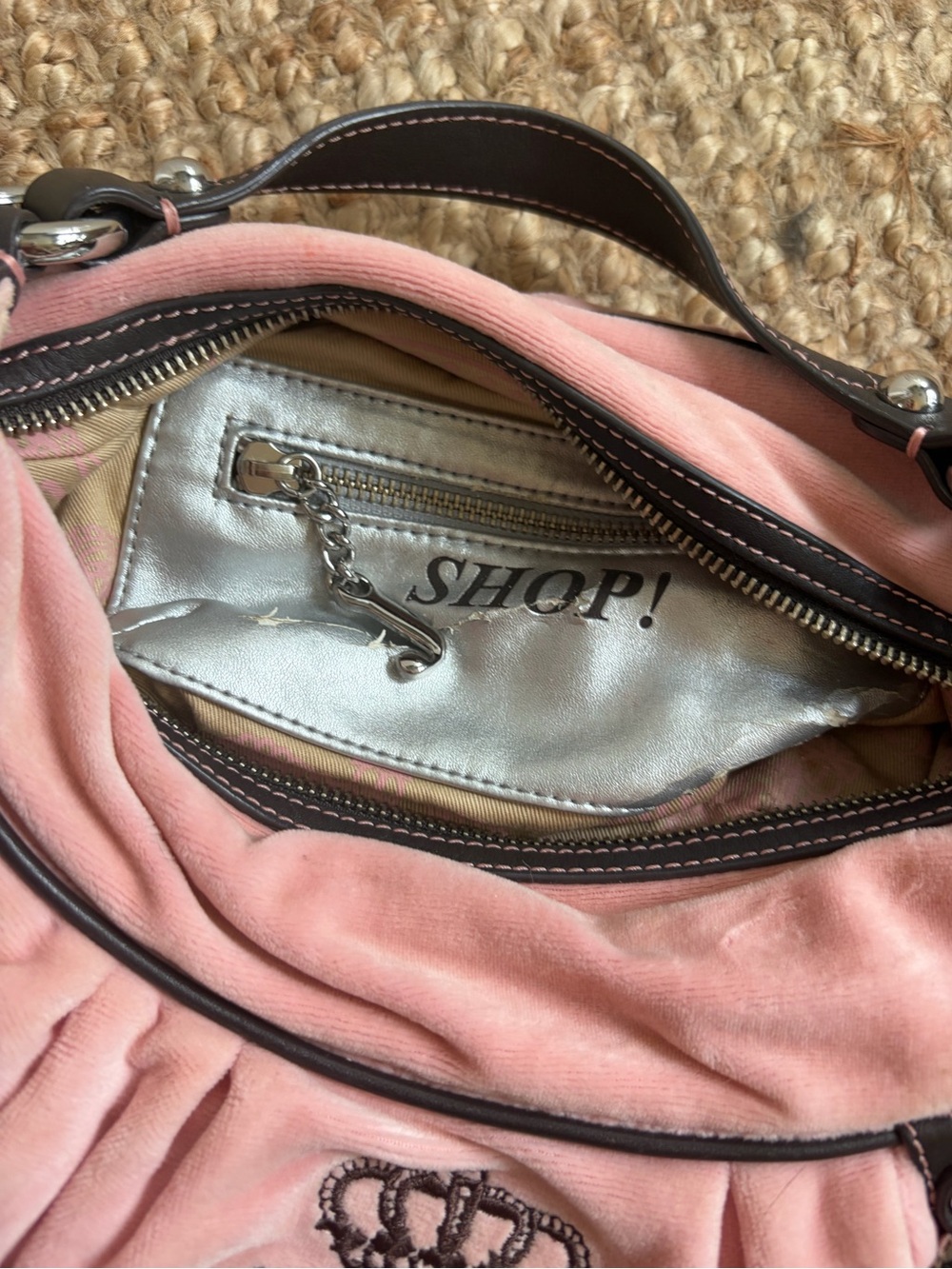 Juicy Couture Light Pink Velour Shoulder Bag with Brown Accents - Picture 6 of 8